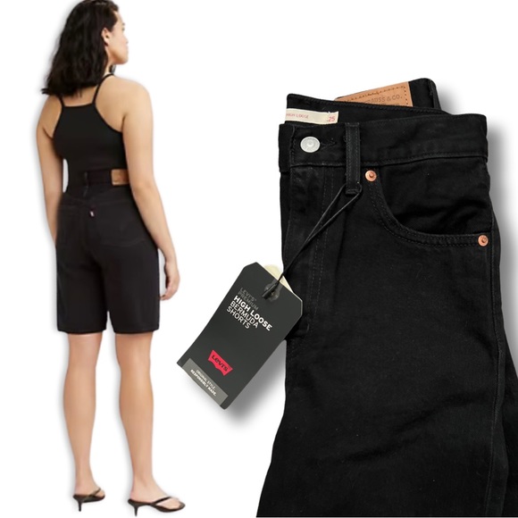 Levis Premium High Loose Bermuda Shorts Black - Picture 16 of 16